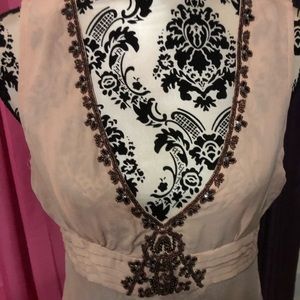 Tracy M. 100% Silk V Plunge Beaded Top